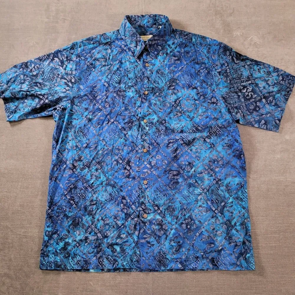Banana Republic Geometric Blue Hawaiian Shirt Mens Size Large
